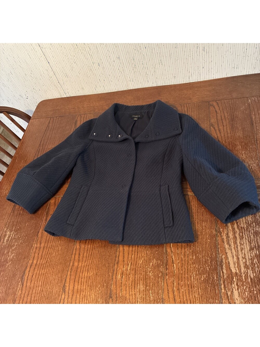 Ann Taylor Jacket Women’s S Cropped Wool Blend Navy Peacoat 3/4 Sleeves